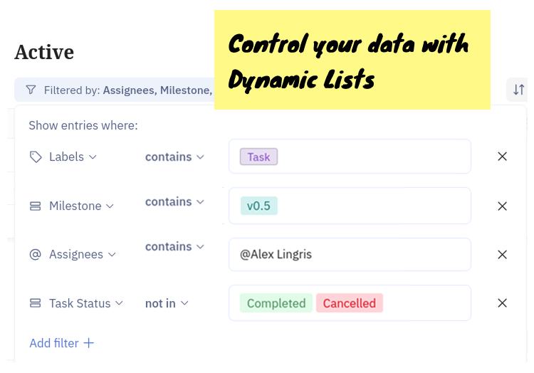 Sreenshot of dynamic list filters