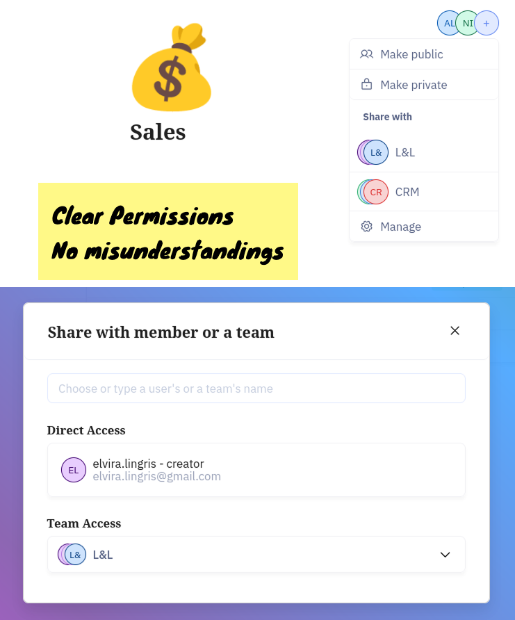 Sreenshot of sharing and permissions